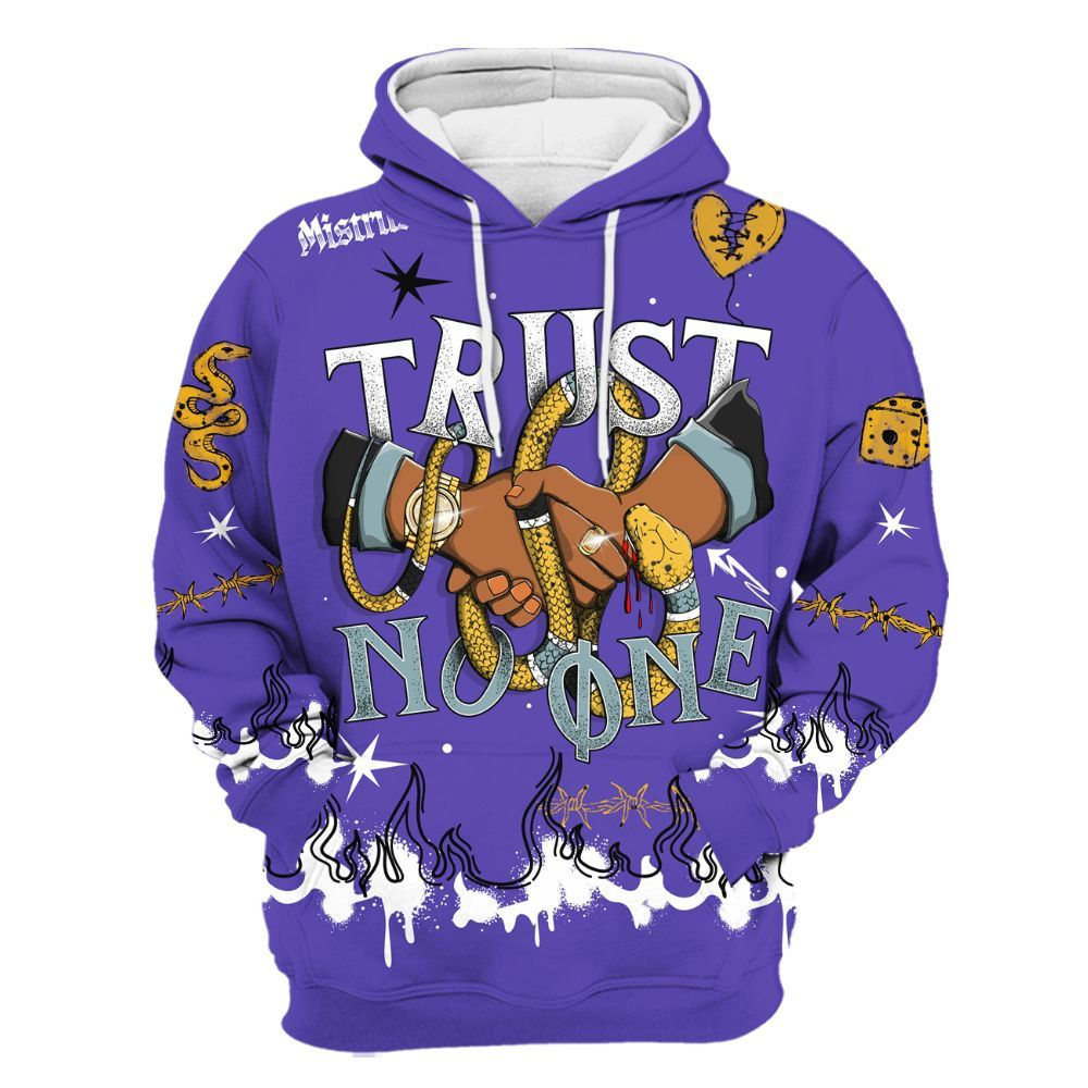 Hoodie To Match Imperial Purple 4s - Trust No One Snake-Bite Doodle Crayon All Over Print