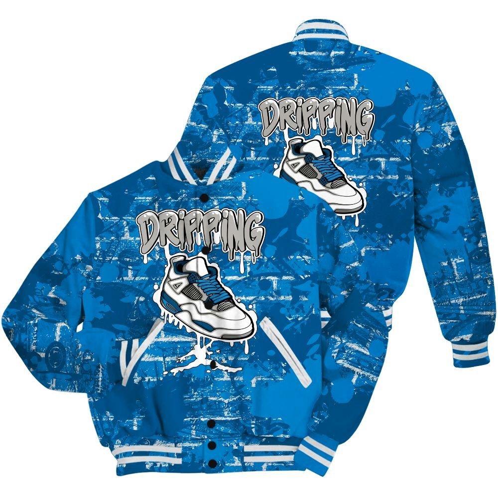 Varsity Jacket To Match Industrial Blue 4s Shirt - Dripping Shoe 4S Graphic Street Art All Over Print