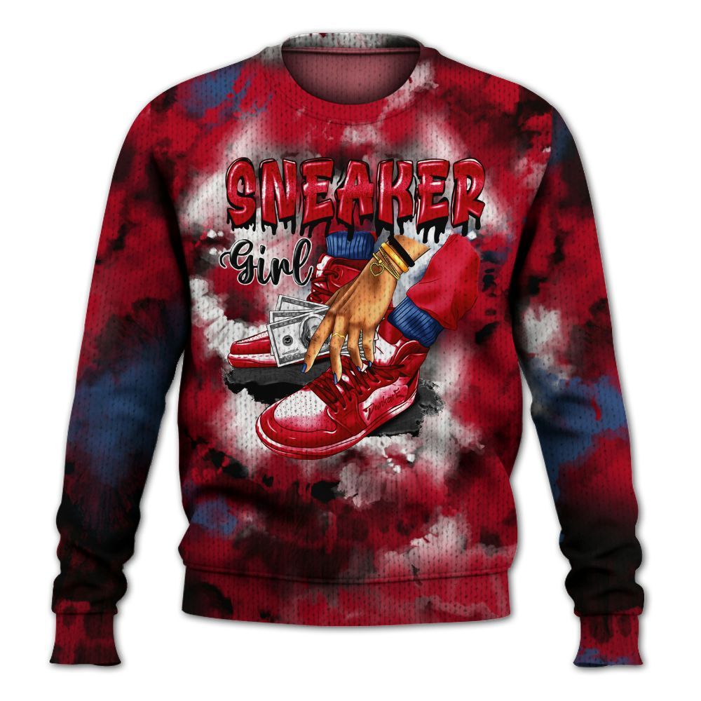 Knitted Sweater To Match Air Griffey Max Black Red Navy Blue 1s - SNEAKER Girl Money Drip Tie Dye