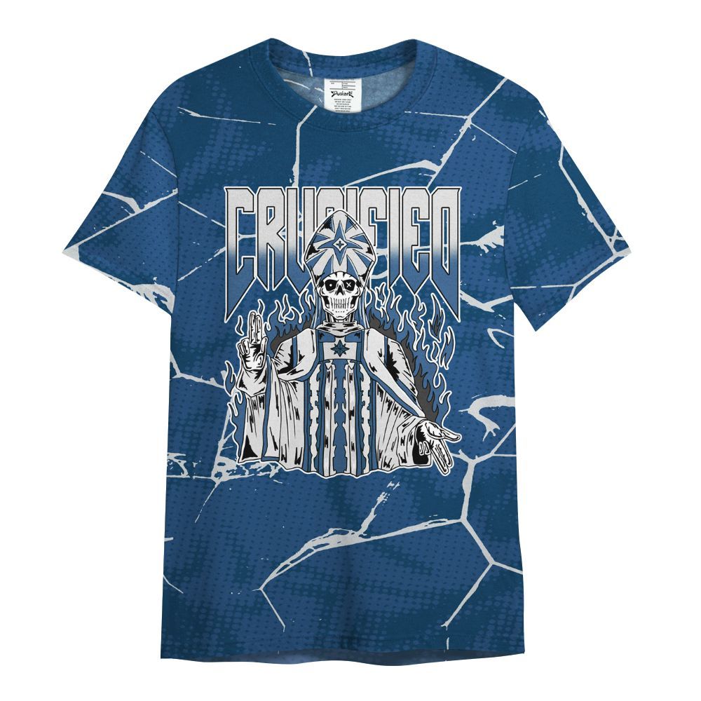 Shirt To Match High OG Midnight Navy 1s - Crucified Skeleton Crack All Over Print