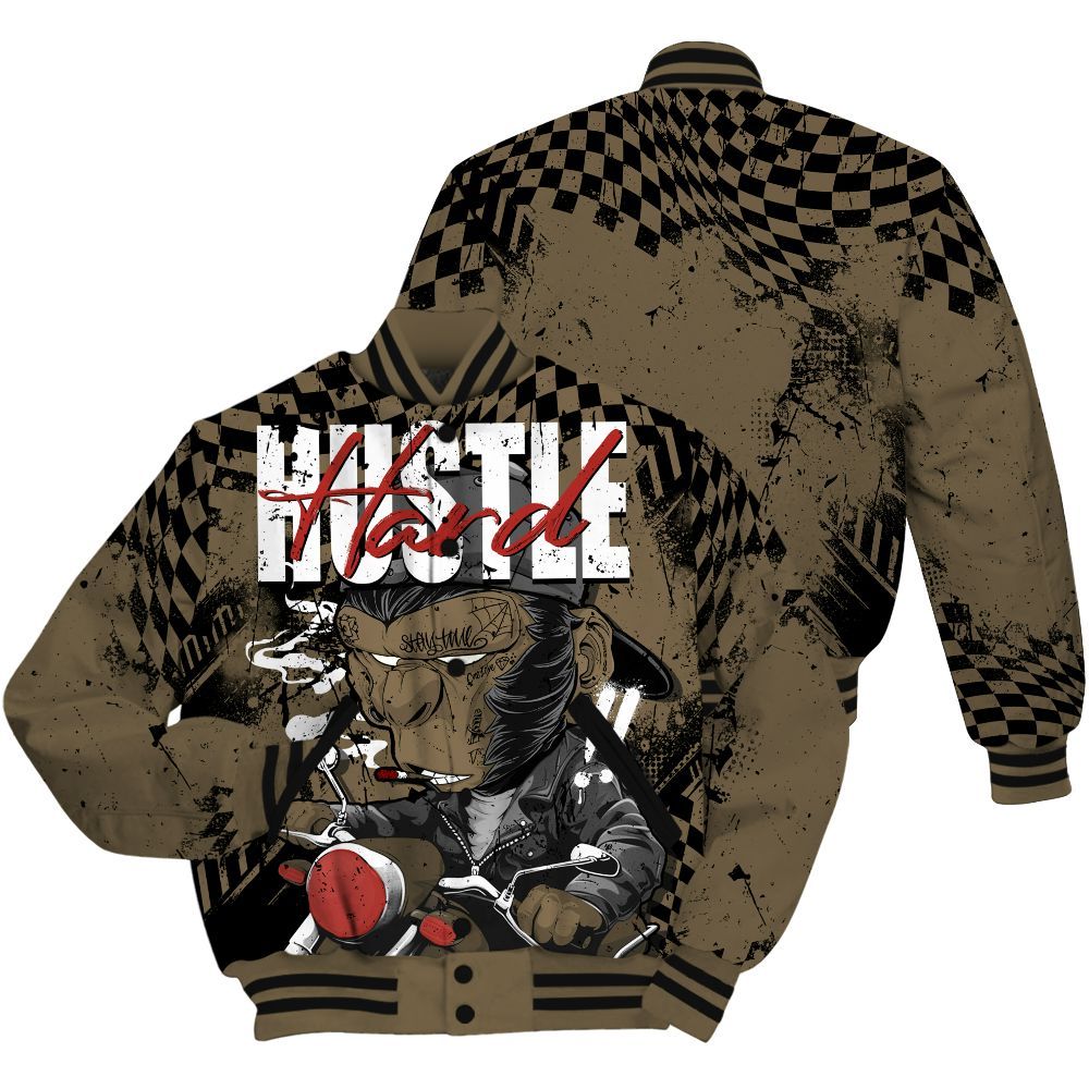 Varsity Jacket To Match Olive 9s - Hustle Hard Monkey All Over Print