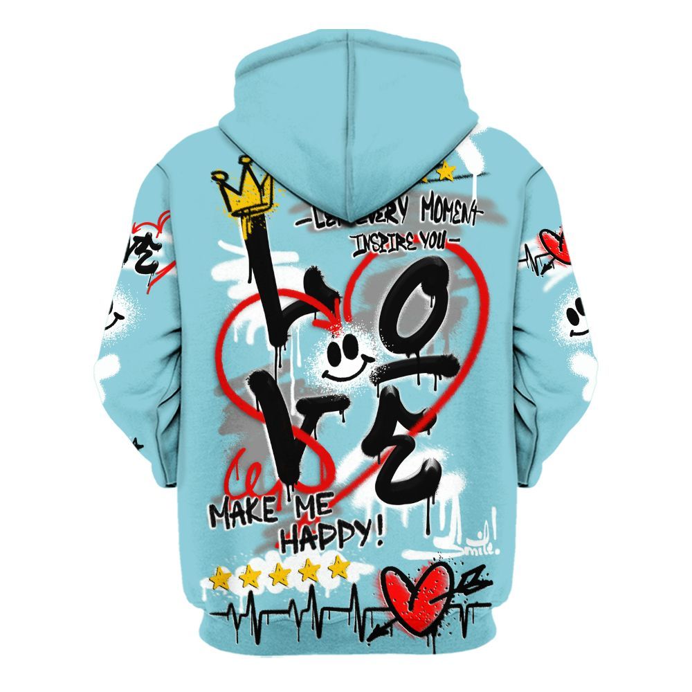Hoodie To Match Low Legend Blue 11s - Happy Love Beats Graffiti Streetwear All Over Print
