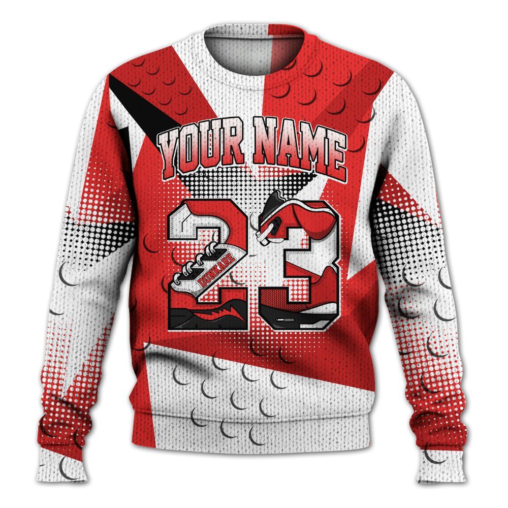 Knitted Sweater To Match Red Thunder 4s - Poly Custom Name Number 23 5s