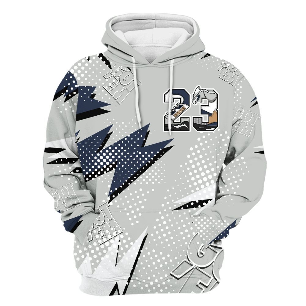 Hoodie To Match Low Navy Grey Gum 1s - 23 Custom Name 5s All Over Print