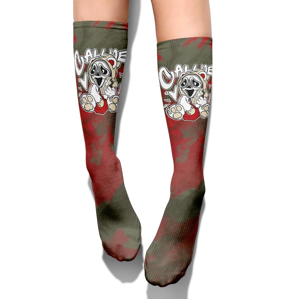 Sock To Match Travis Scott Low OG Medium Olive 1s - Call Me Bear Halloween Abstract Halftone