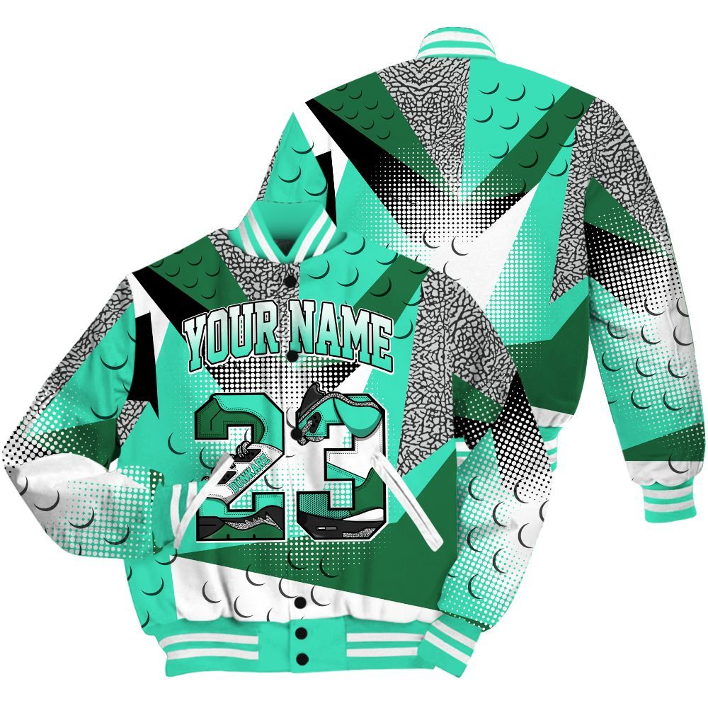 Varsity Jacket To Match Black Green Glow 3s Shirt, Poly Custom Name Number 23 5s All Over Print