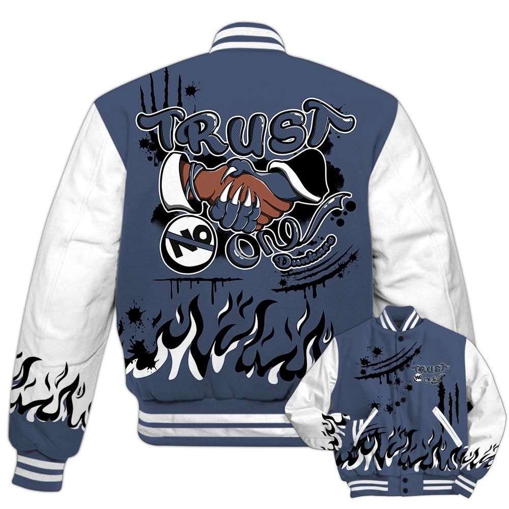 Varsity Jacket To Match Low Diffused Blue 11s - Graphic Trust No One Varsity Jacket Outfit
