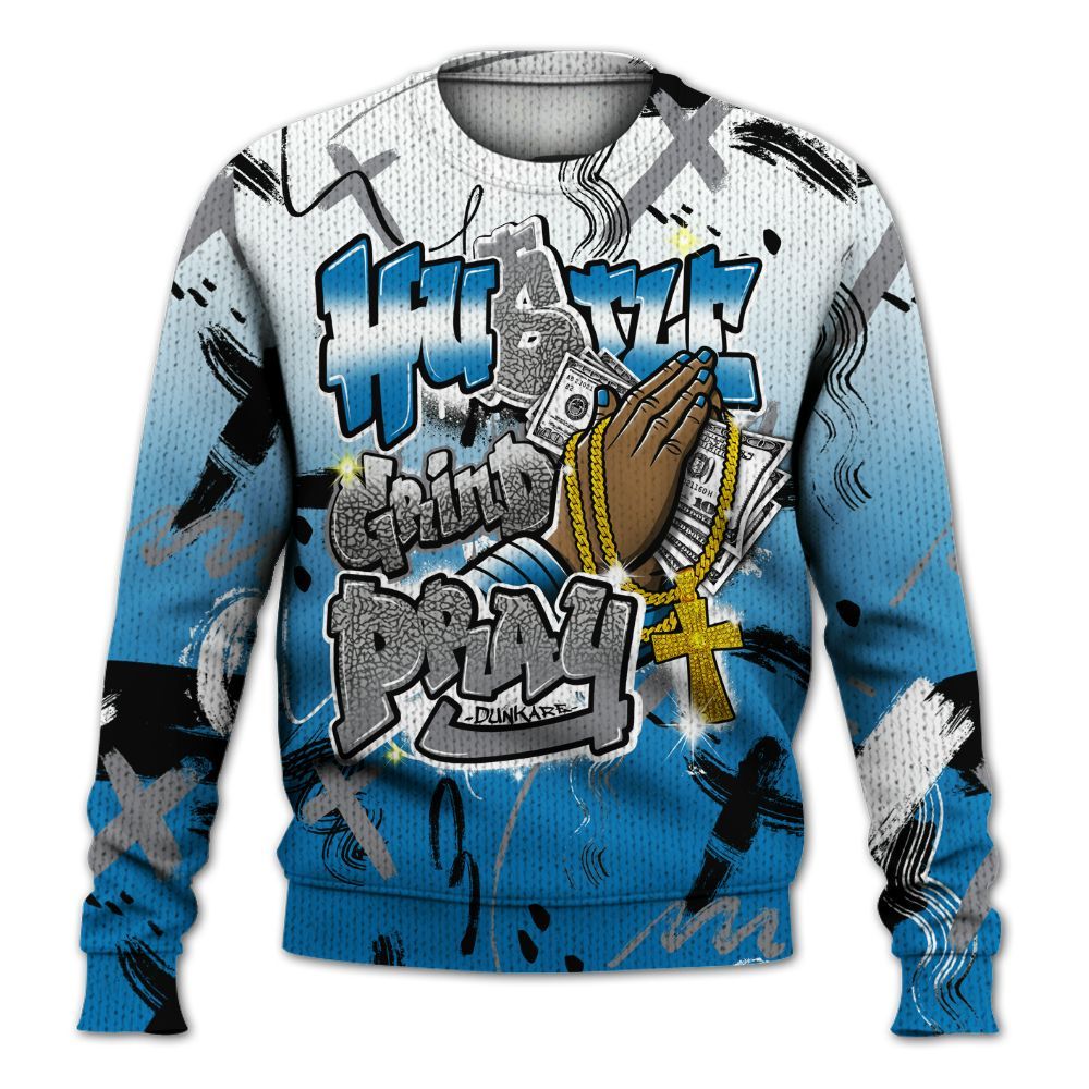 Knitted Sweater To Match Wizards 3s - Money Hustle Grind Pray