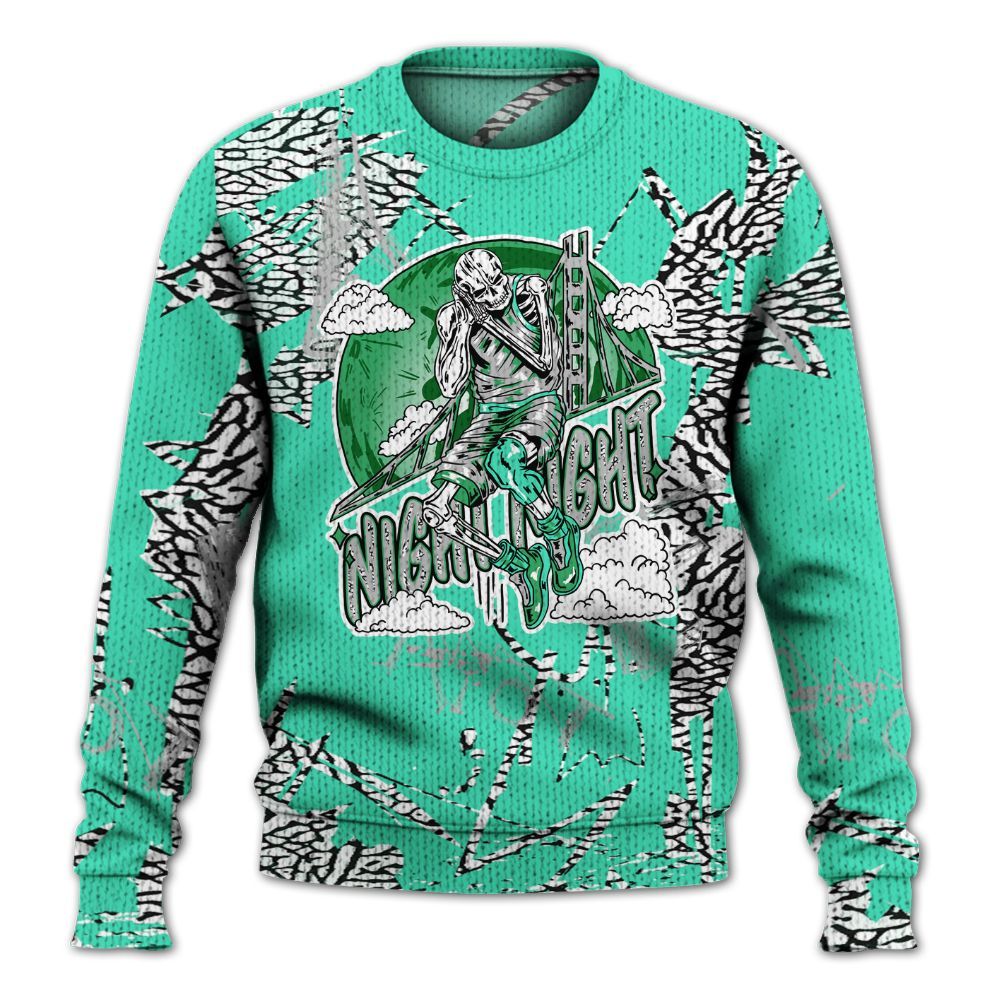 Knitted Sweater To Match Black Green Glow 3s - Seeya Skeleton Messyz