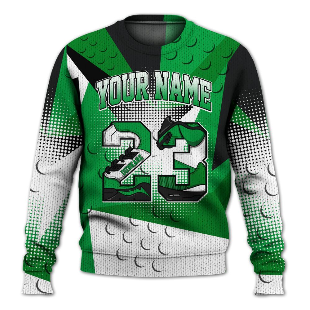 Knitted Sweater To Match Low Lucky Green 1s - Poly Custom Name Number 23 5s