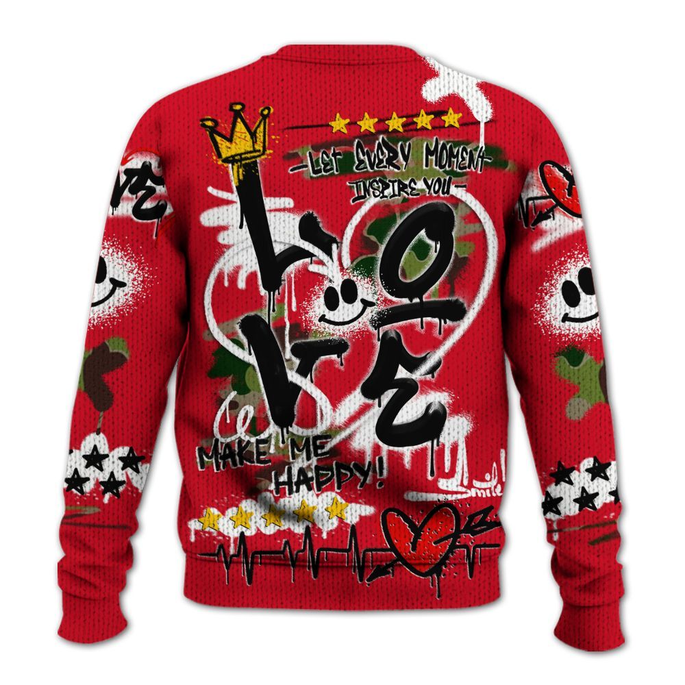 Knitted Sweater To Match Air Max 90 Duck Camo Red - Happy Love Beats Graffiti Streetwear