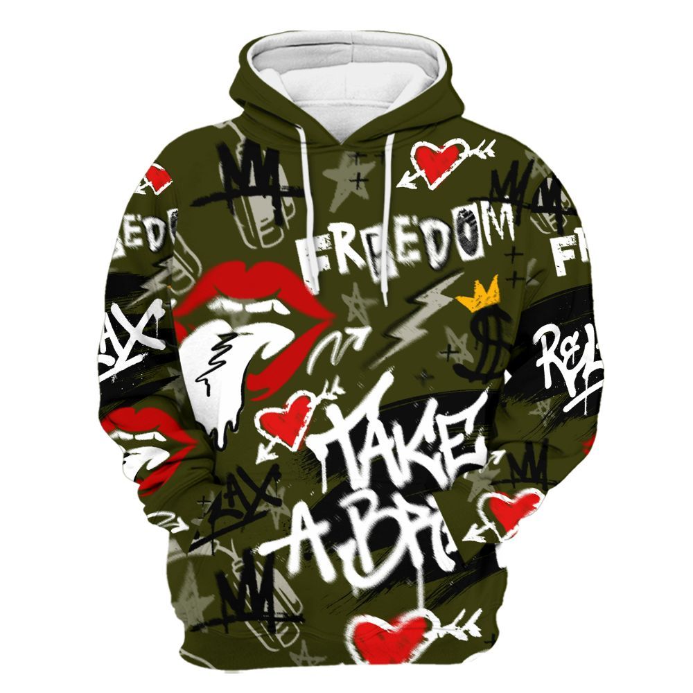 Hoodie To Match Dunk Low Pale Ivory Cargo Khaki - Take Break Freedom Graffiti Streetwear All Over Print