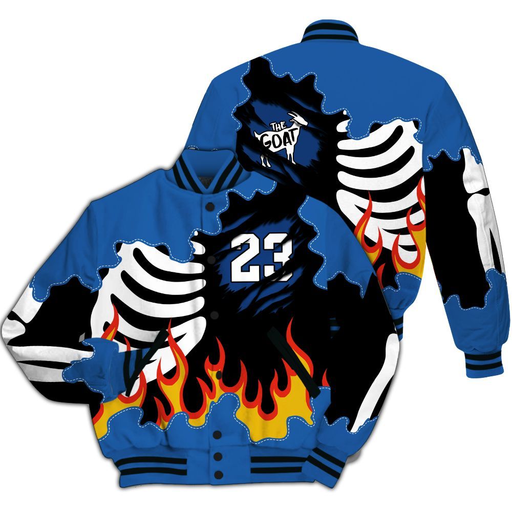 Varsity Jacket To Match Brave Blue 13s - Burning Skeleton 23 G.O.A.T All Over Print