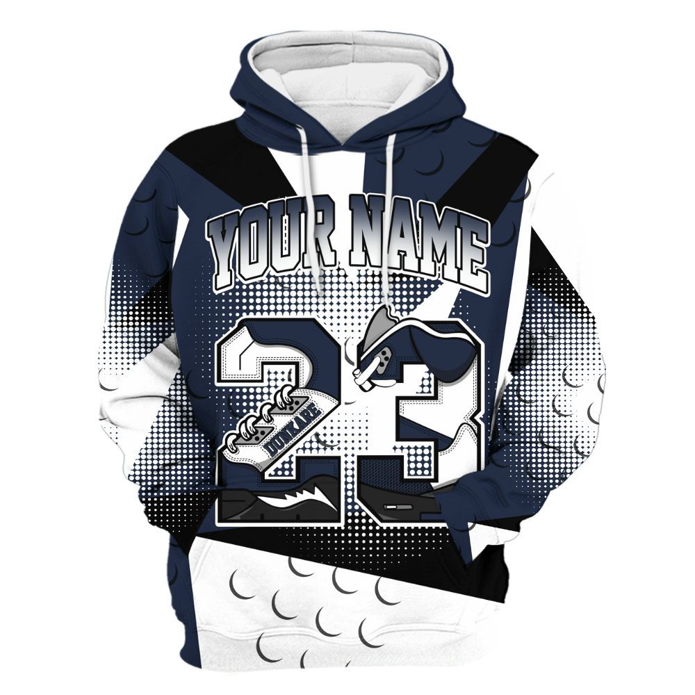 Hoodie To Match Dunk Low White Midnight Navy - Poly Custom Name Number 23 5s All Over Print