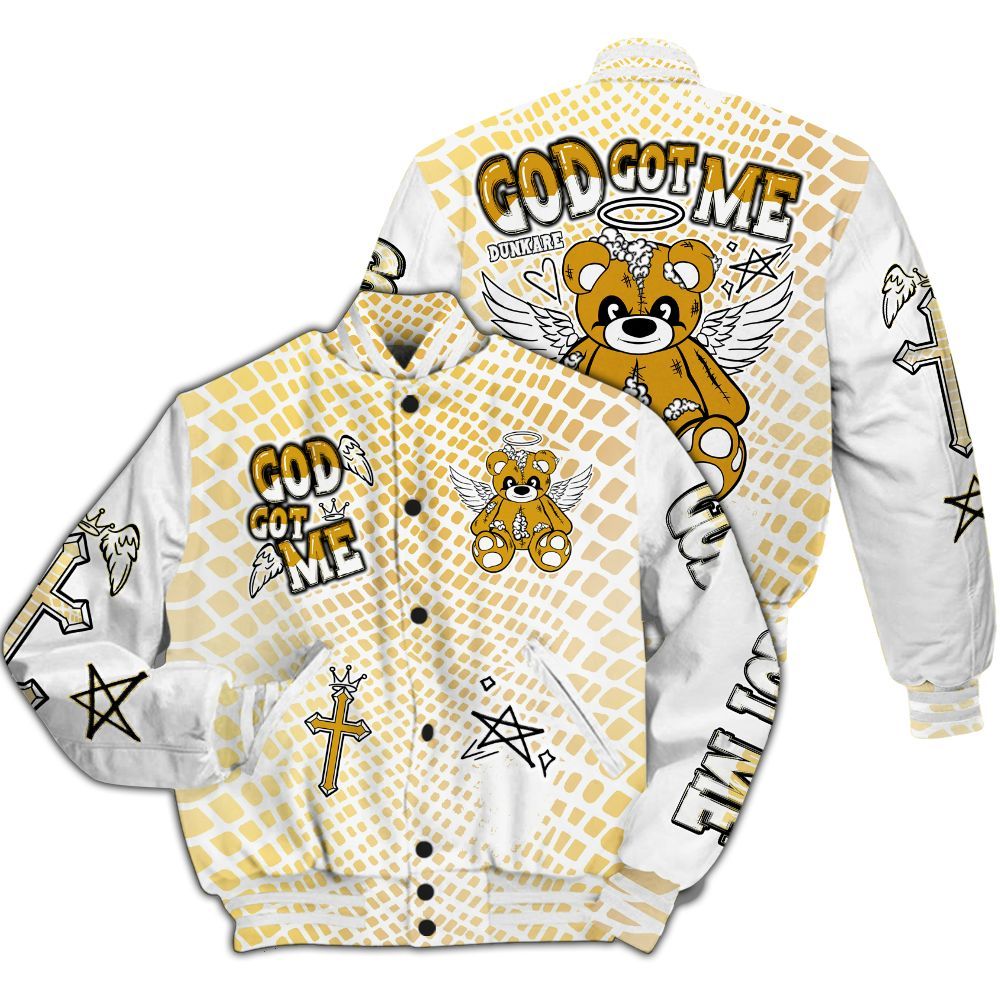 Varsity Jacket To Match Low Yellow Python 11s - Gods Guides Me Bear All Over Print