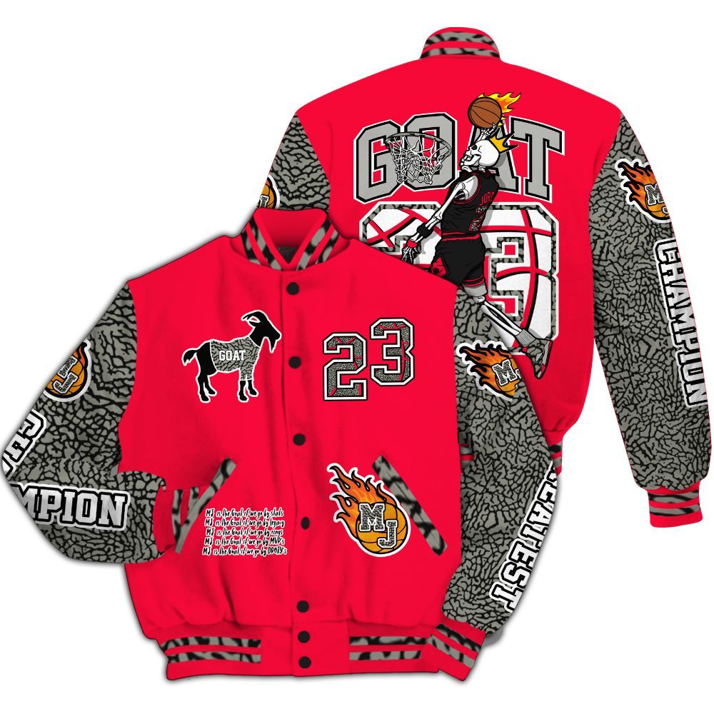 Varsity Jacket To Match Retro Fire Red 3s - 23 G.0.A.T Jump Up Basketball All Over Print