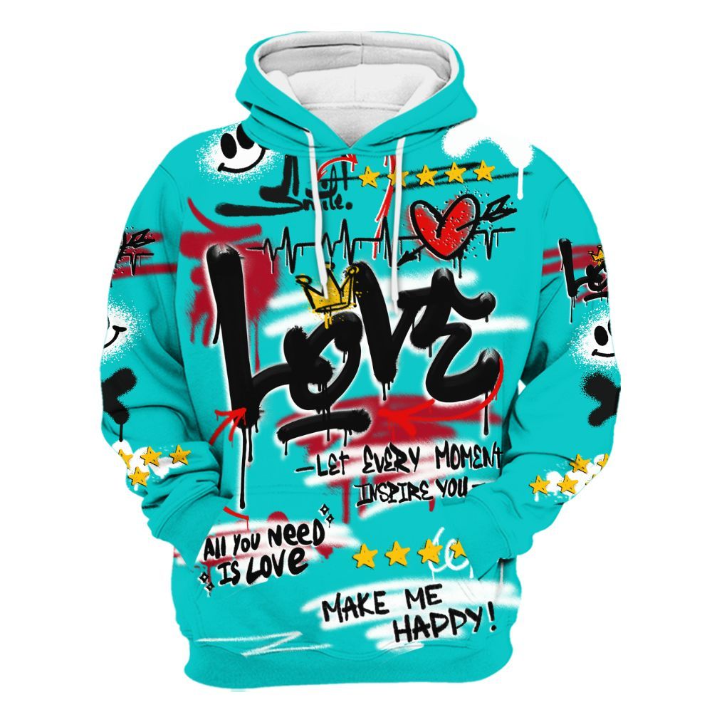 Hoodie To Match Air Griffey Max 1 Freshwater - Happy Love Beats Graffiti Streetwear All Over Print