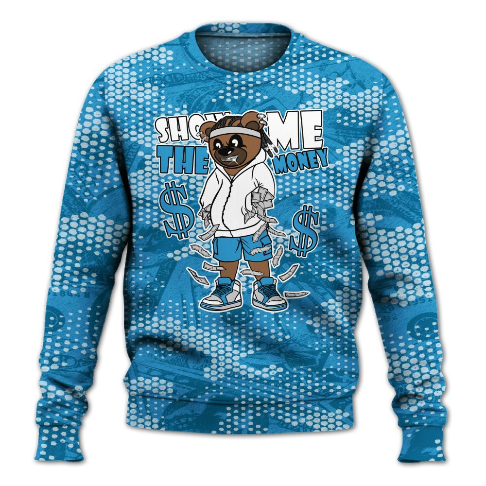 Sweatshirt To Match Powder Blue 9s - Show Me Bear Banknotes Art All Over Print