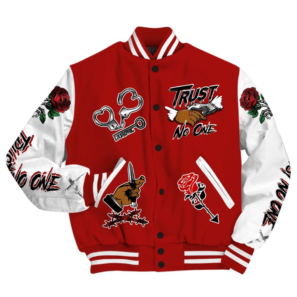 Varsity Jacket To Match High OG Varsity Red 1s - Trust No One Dripping All Over Print