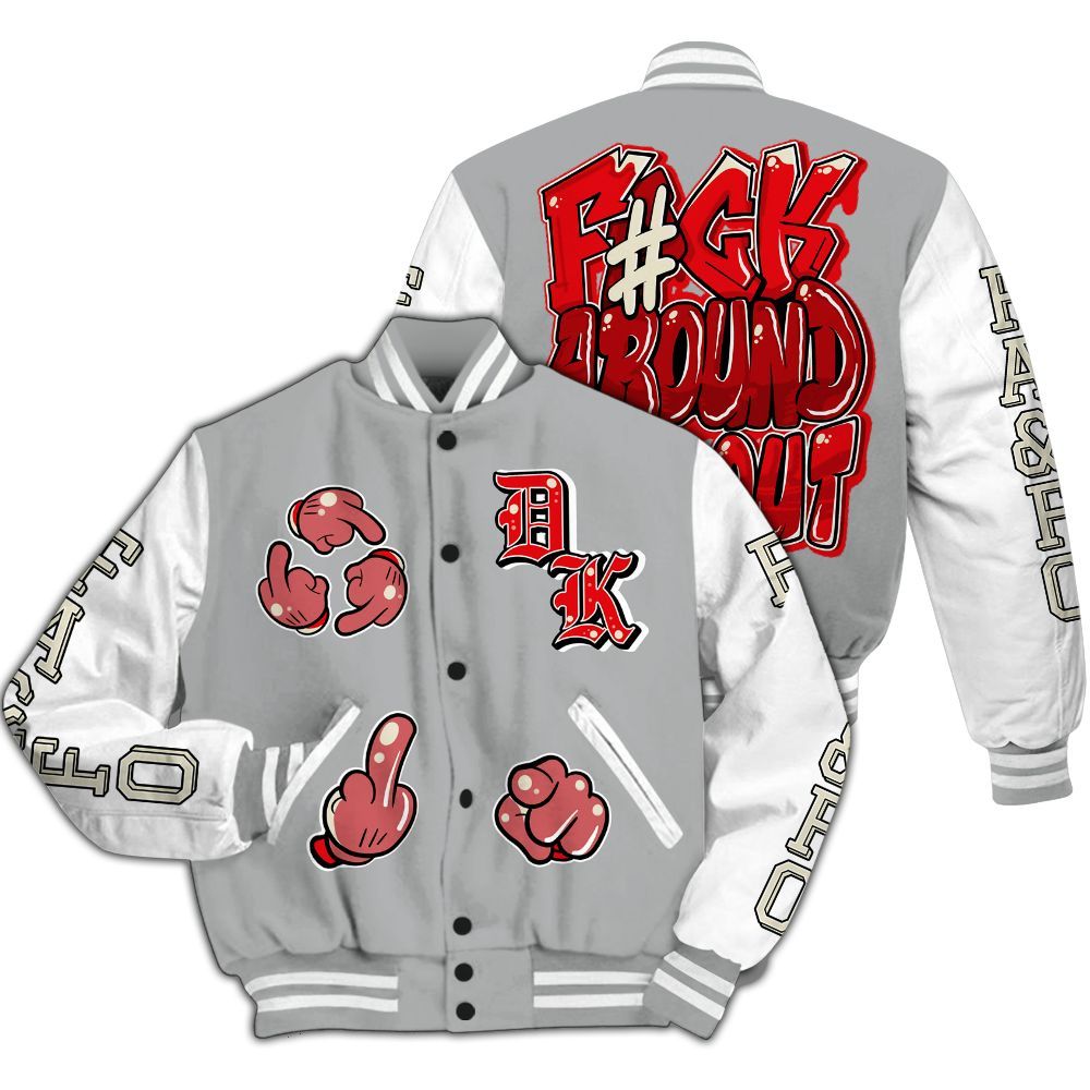 Varsity Jacket To Match Cement Grey 3s - F Around Find Out Graphic All Over Print