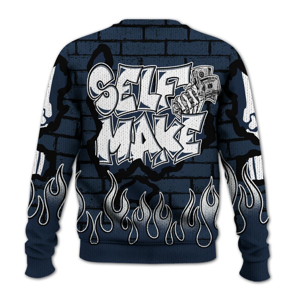 Knitted Sweater To Match White Midnight Navy 6s - Self Make Skeleton Crashed