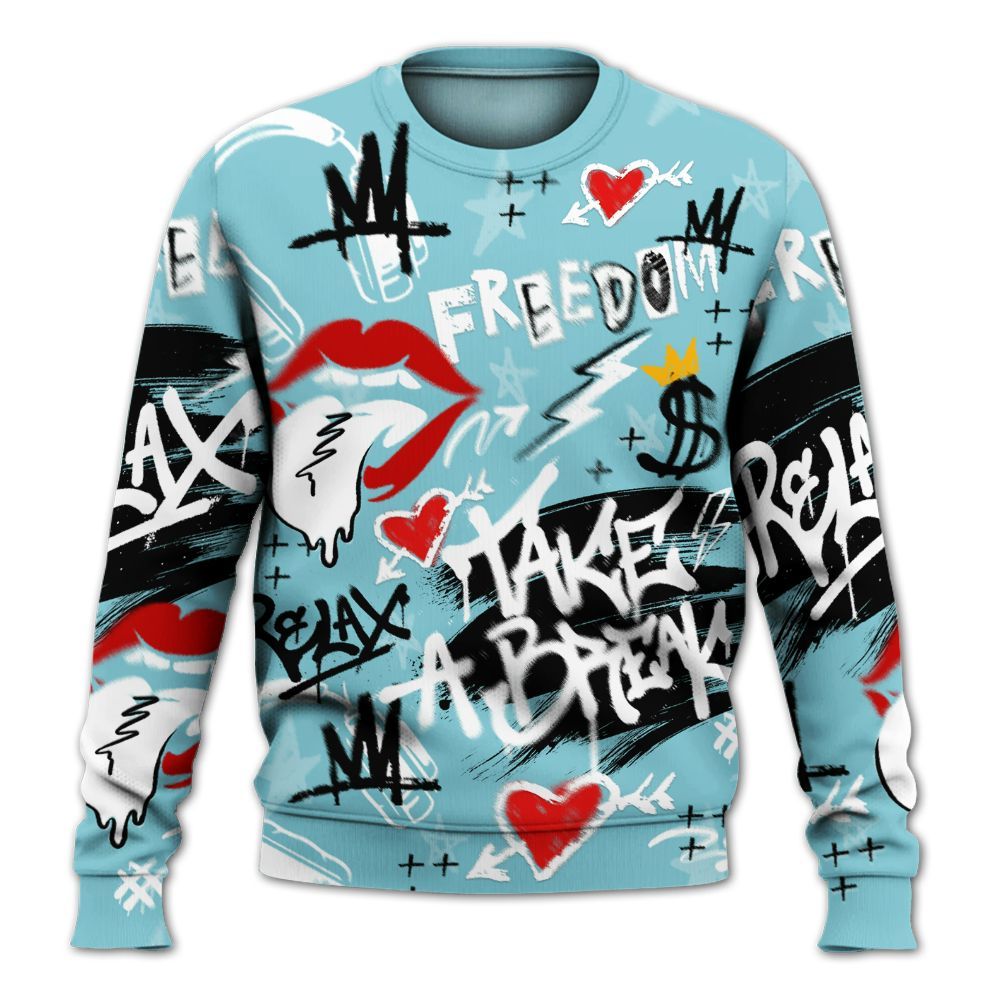 Sweatshirt To Match Low Legend Blue 11s - Take Break Freedom Graffiti Streetwear All Over Print