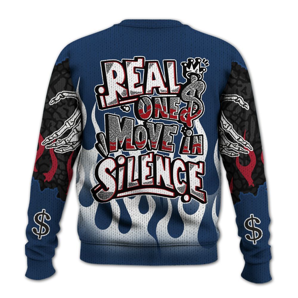 Knitted Sweater To Match SP Sport Royal 3s - Ones Move In Silence Graphic Trapped