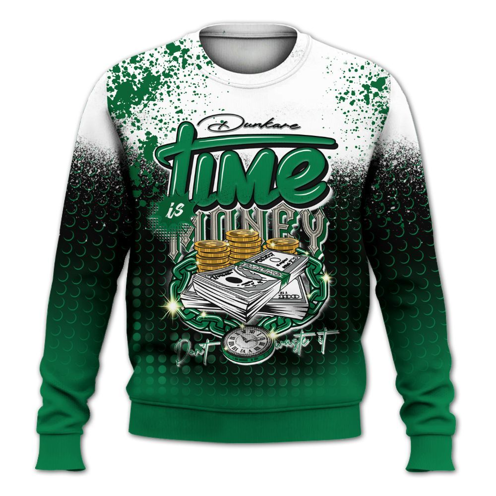 Sweatshirt To Match Lucky Green 2s - Halftone Time Is Money All Over Print