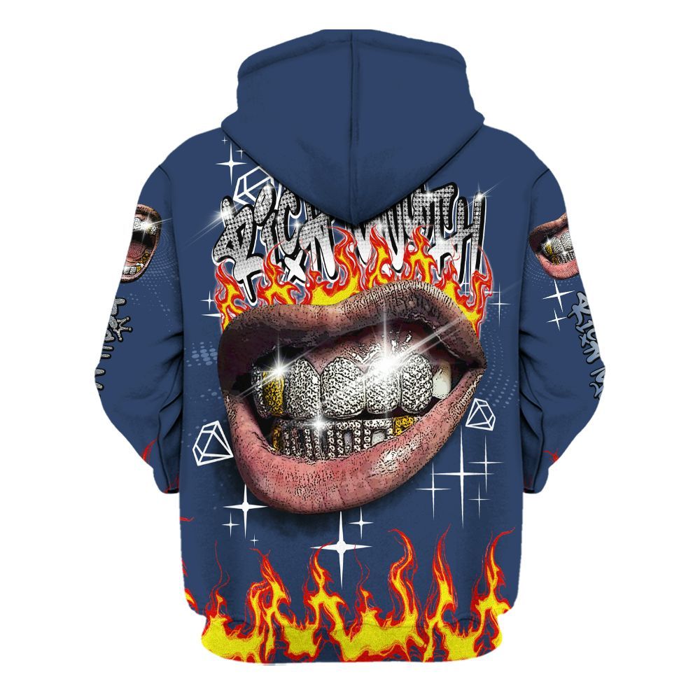 Hoodie To Match Low 85 Metallic Blue 1s - Rich Mouth Fire Rap Retro 90s All Over Print