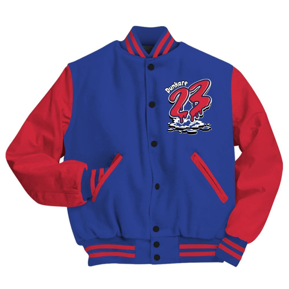 Varsity Jacket To Match Air Griffey Max USA Red White Blue 1s - Custom Name 23 Drip All Over Print
