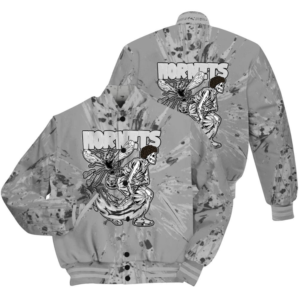 Varsity Jacket To Match Black Wolf Grey 12s Shirt - Hornets Skeleton Luxury All Over Print