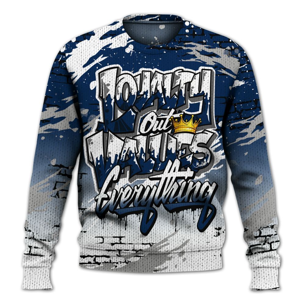 Knitted Sweater To Match SB White Navy 4s - Values Of Loyalty Drip