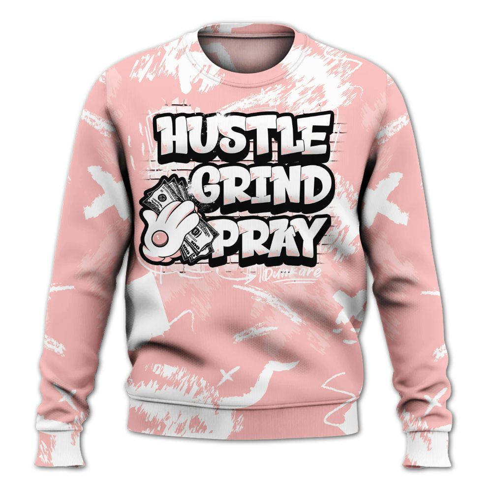 Sweatshirt To Match Low Legend Pink 11s - Hustle Grind Pray Retro All Over Print