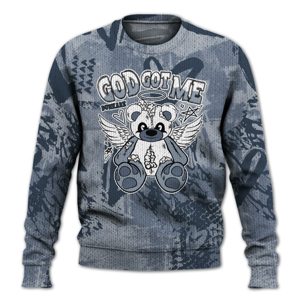 Knitted Sweater To Match Low Diffused Blue 11s - Gods Guides Me Bear Heart Grunge