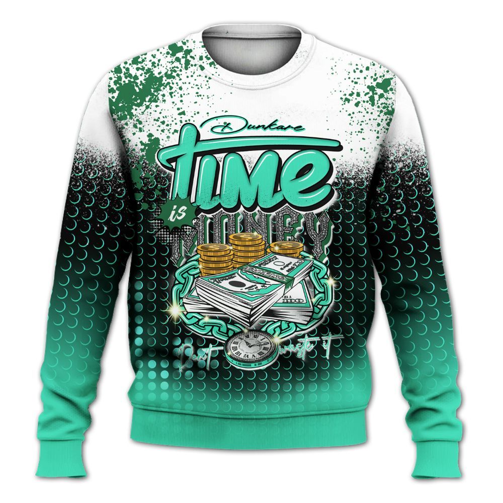 Sweatshirt To Match Black Green Glow 3s - Halftone Time Is Money All Over Print