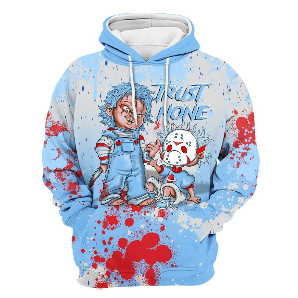 Hoodie To Match University Blue 5s - Trust No One Scary All Over Print