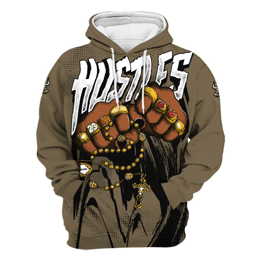 Hoodie To Match Olive 9s - Hustle Make Money All Over Print