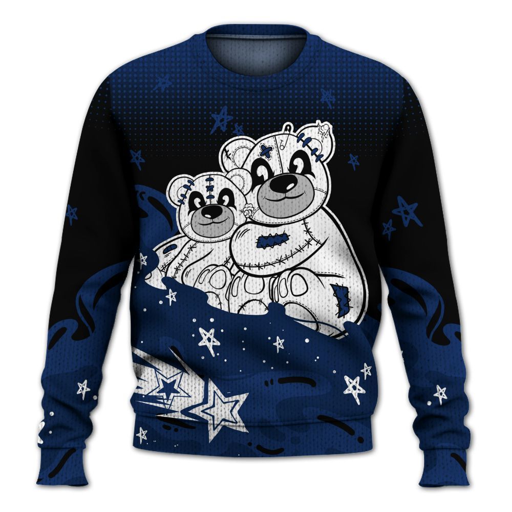 Knitted Sweater To Match High OG Deep Royal Blue 1s - Sincere Fondness Bear Stars