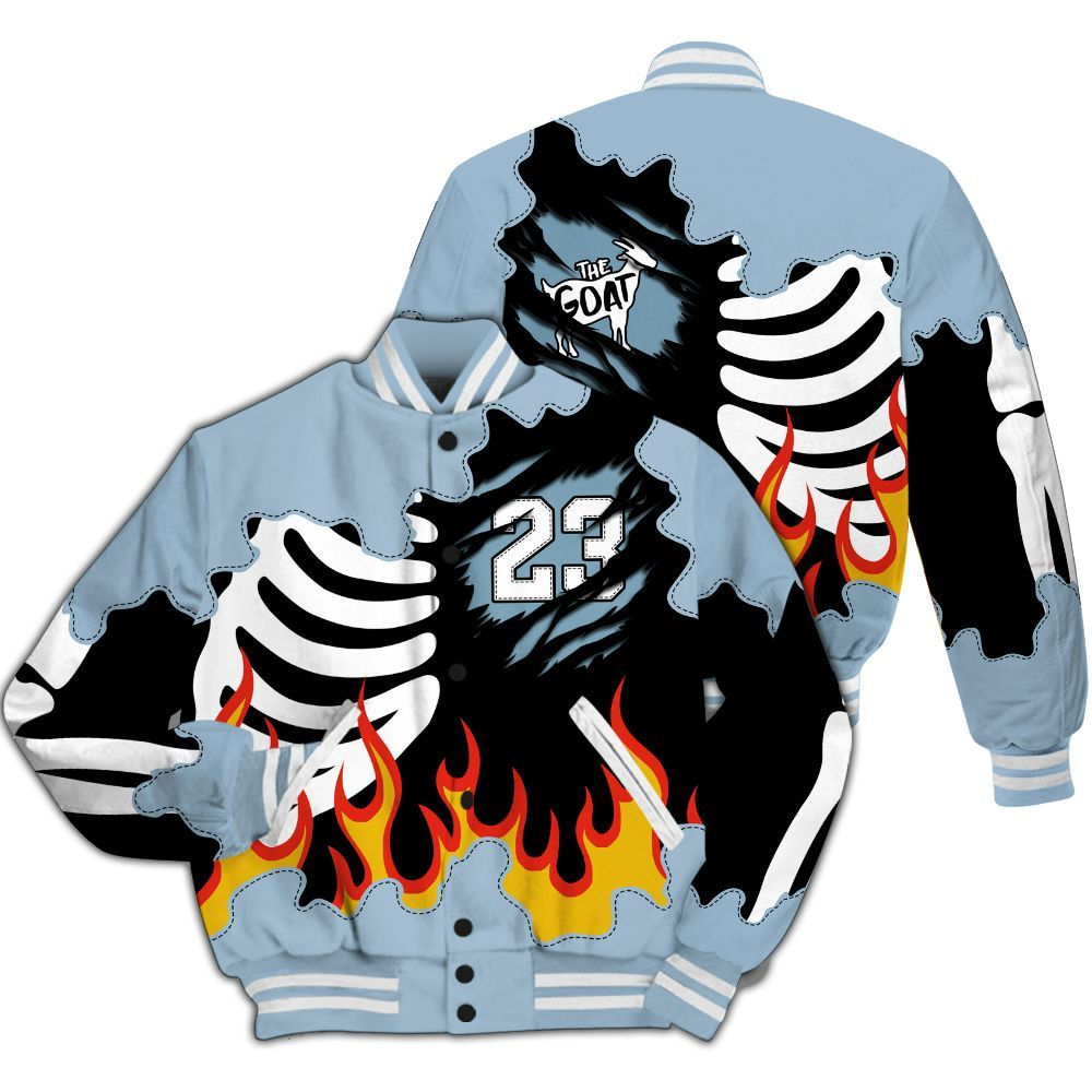Varsity Jacket To Match Mid Ice Blue 1s - Burning Skeleton 23 G.O.A.T All Over Print