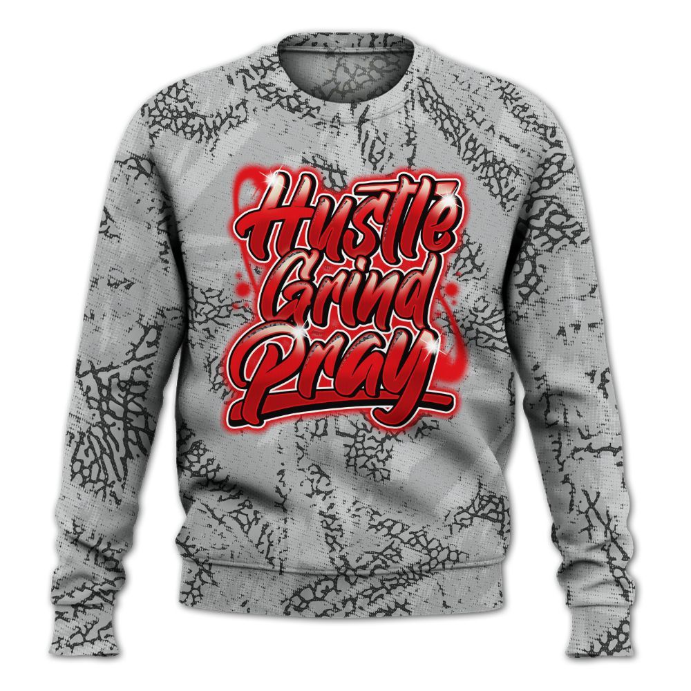 Sweatshirt To Match Cement Grey 3s - Hustles And Prayer Graphic Halftone All Over Print