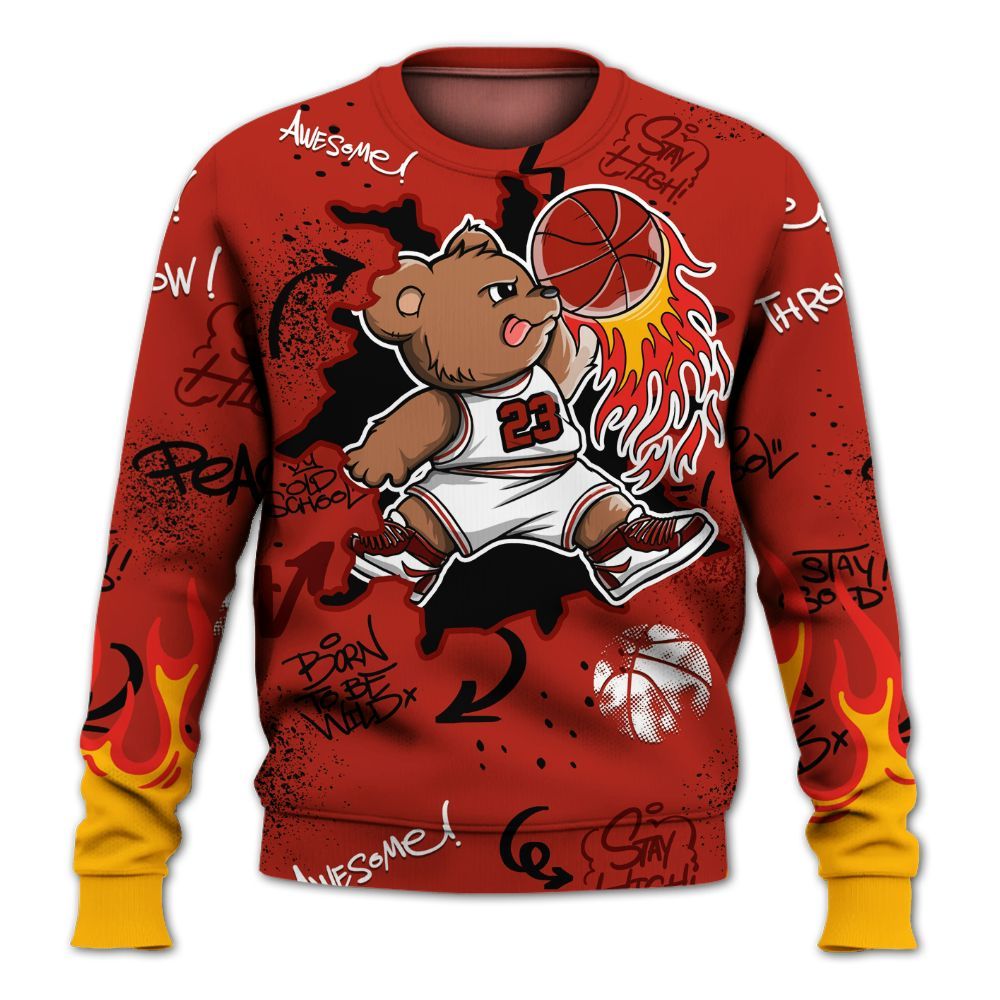 Sweatshirt To Match SP Firewood Orange 4s - Number 23 Basketball Bear Custom Name All Over Print