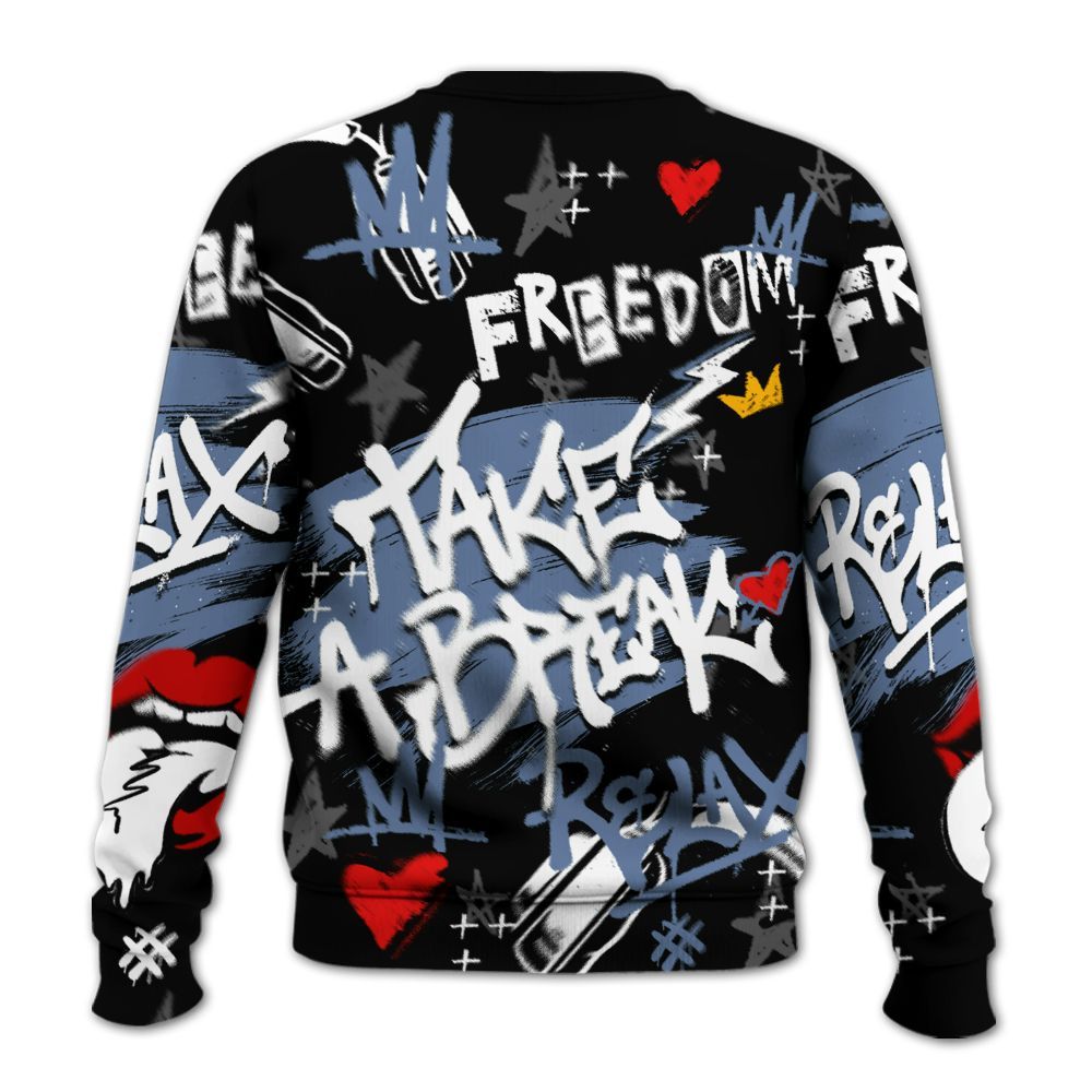 Sweatshirt To Match Mid Space Jam 1s - Take Break Freedom Graffiti Streetwear All Over Print