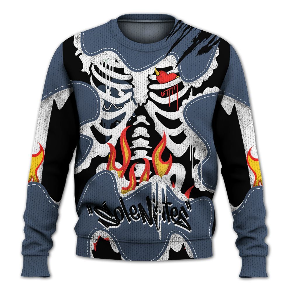 Knitted Sweater To Match Low Diffused Blue 11s - Skeleton Burning Heart Drip