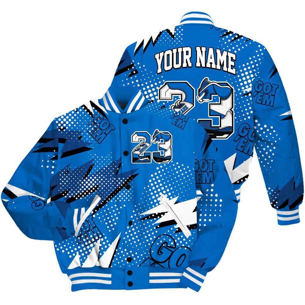 Varsity Jacket To Match Blueberry 12s Shirt, Custom Name Number 23 5s All Over Print