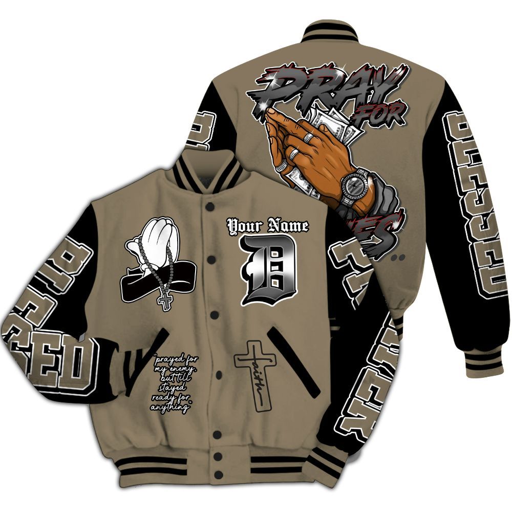 Varsity Jacket To Match Olive 9s - Prayed For Enemies Graphic Custom Name All Over Print