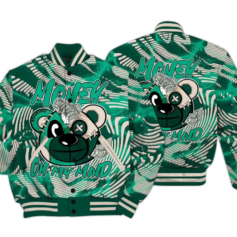 Varsity Jacket To Match Oxidized Green 4s - Money On My Mind Bear Fume Varsity Jacket Unisex