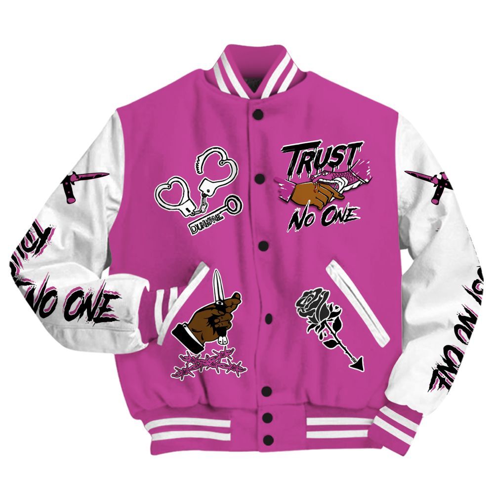 Varsity Jacket To Match Dunk Low Active Fuchsia - Trust No One Dripping All Over Print
