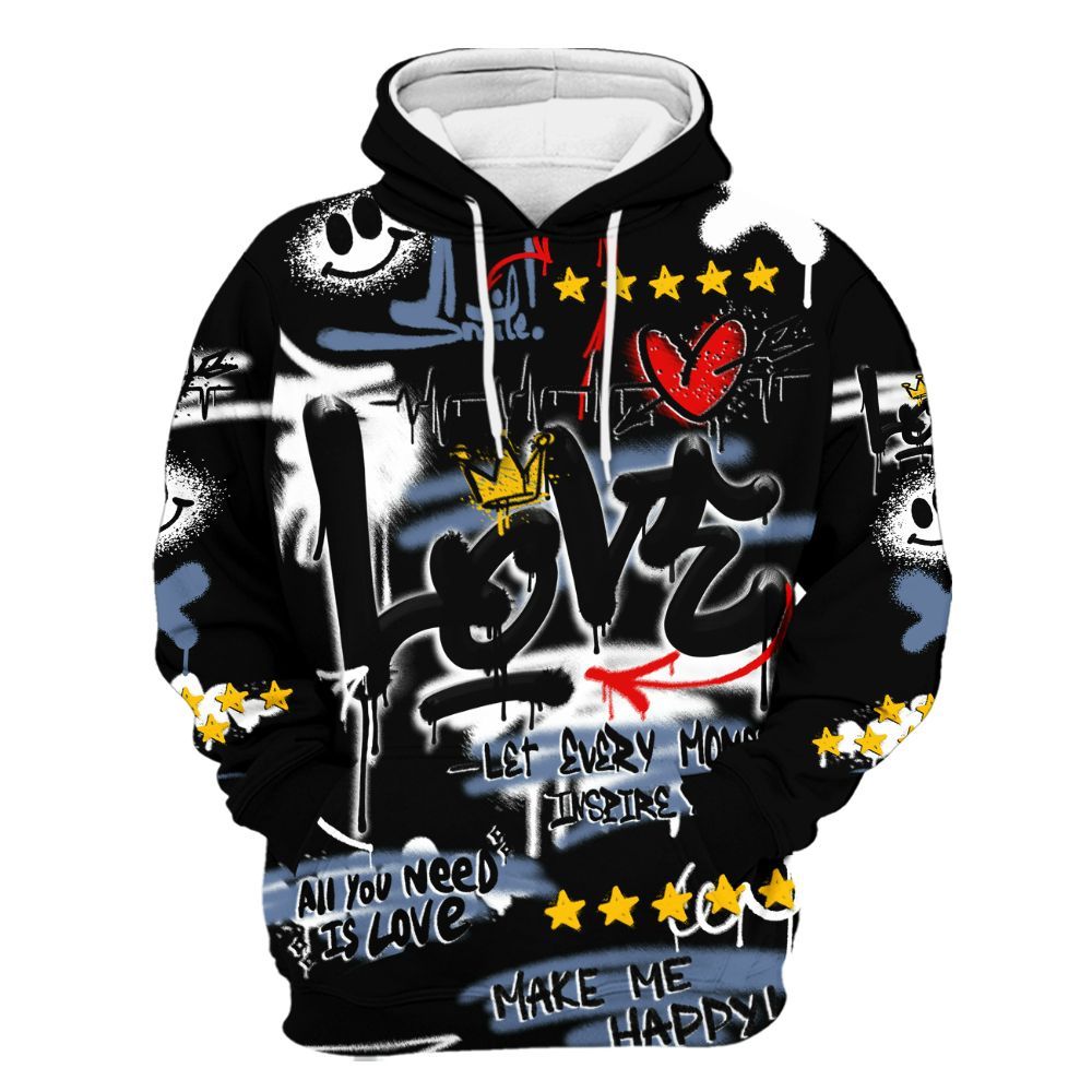 Hoodie To Match Mid Space Jam 1s - Happy Love Beats Graffiti Streetwear All Over Print