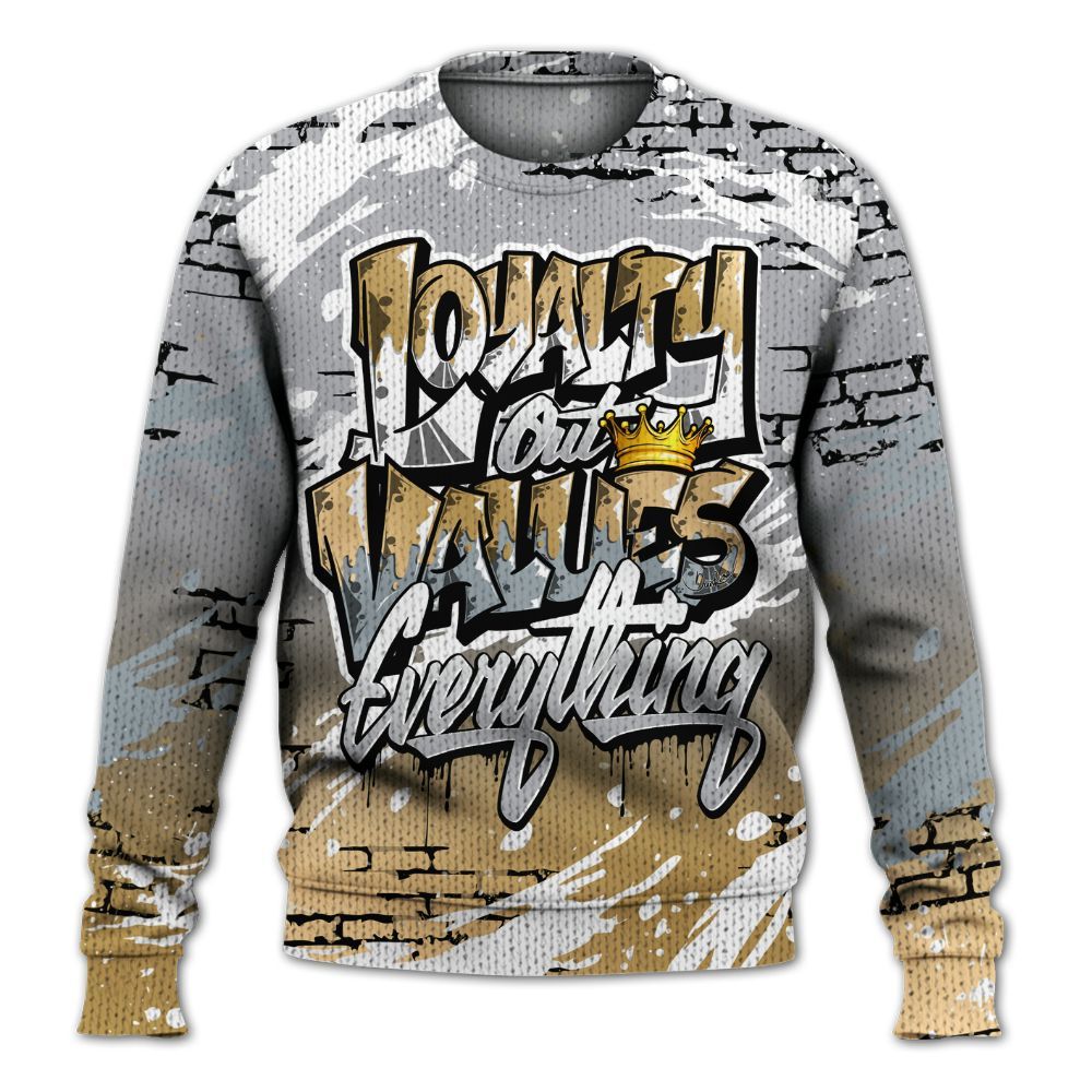 Sweater To Match Retro High OG Cool Grey 1s - Values Of Loyalty Drip Graphic