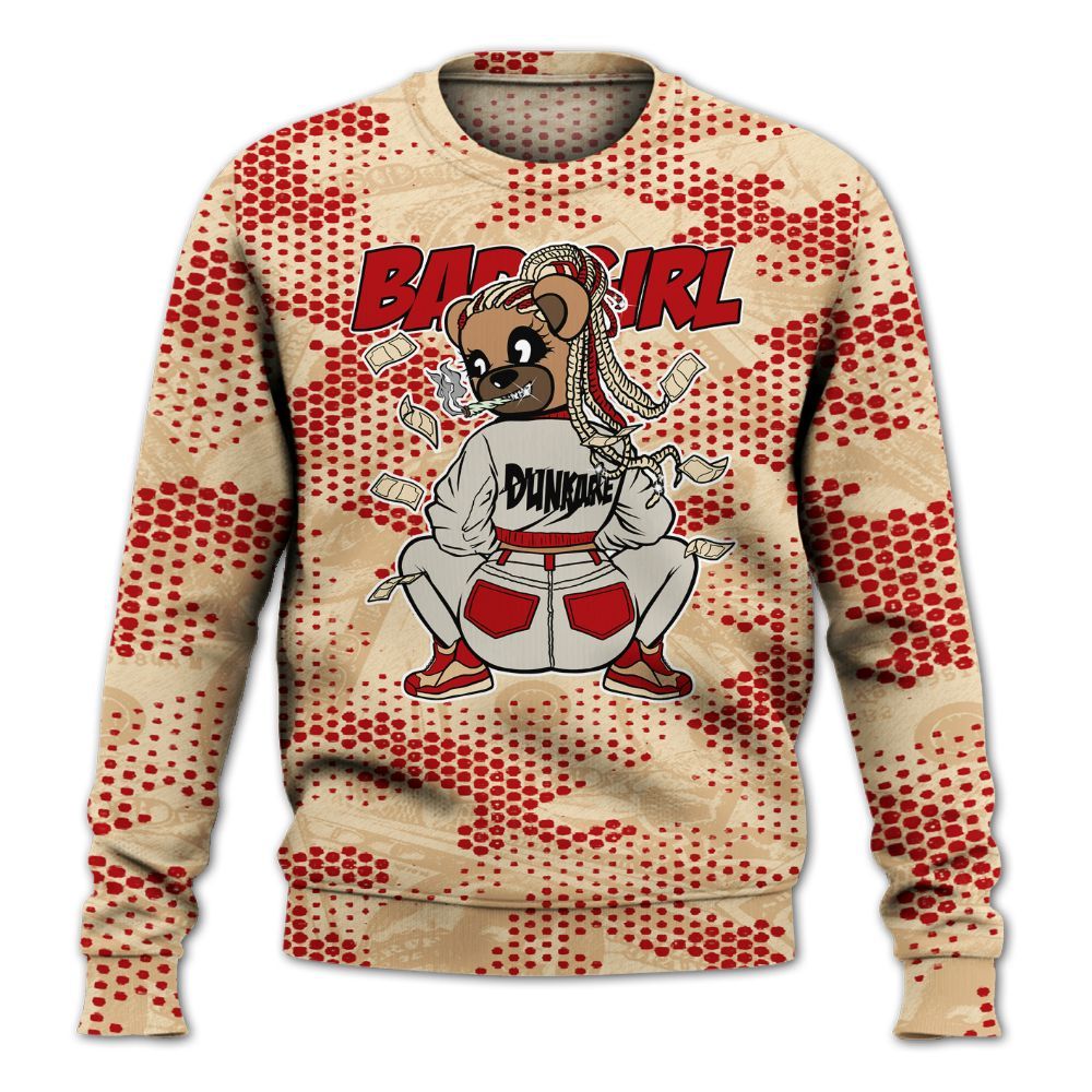 Sweatshirt To Match Dunk Low Strawberry Waffle - Rebellious Girl Bear Banknotes Art All Over Print